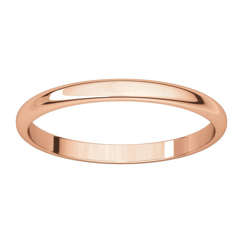 14k Rose Gold 2mm Half Round Light Band, Size 5.5