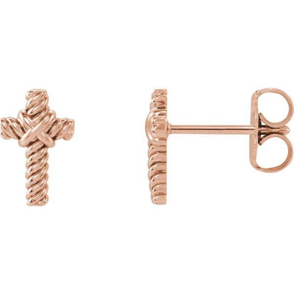 14k Rose Gold Rope Cross Earrings