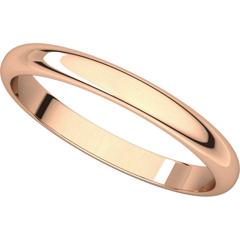 14k Rose Gold 2.5mm Half Round Band, Size 8.5