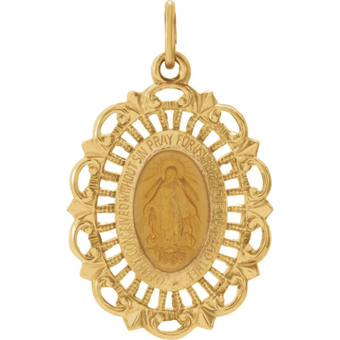 14k Yellow Gold 22x15.5mm Oval Filigree Miraculous Medal