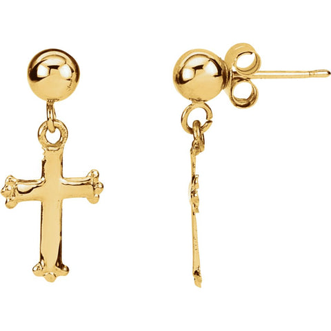 14k Yellow Gold 11x8mm Cross Ball Earrings