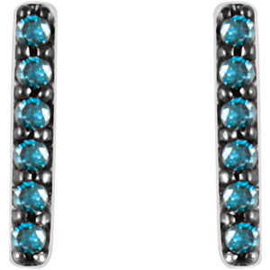 14k White Gold 1/10 CTW Blue Diamond Vertical Bar Earrings