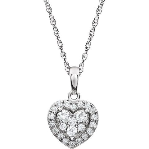 14k White Gold 3/8 CTW Halo-Style Diamond Heart 18" Necklace