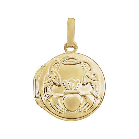 14k Yellow Gold Round Claddagh Locket