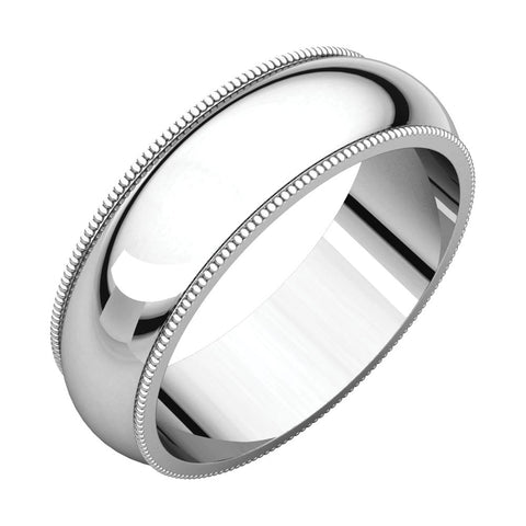 14k White Gold 6mm Milgrain Band, Size 10.5