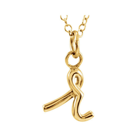 14k Yellow Gold Letter "R" Lowercase Script Initial Necklace