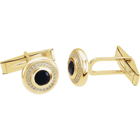 14k Yellow Gold Men's Onyx & Diamond Cuff Links