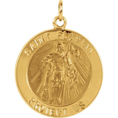14k Yellow Gold 22mm Round St. Florian Medal