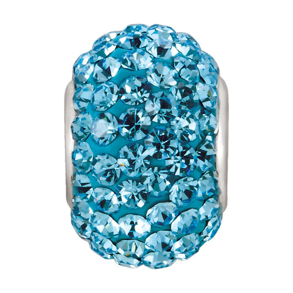 Sterling Silver 12x8mm Bead with Pavé Aqua Crystals
