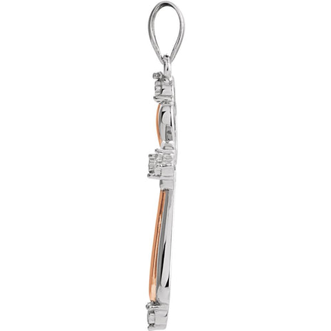 Sterling Silver 32x17mm Diamond Cross Pendant with Rose Gold Plating