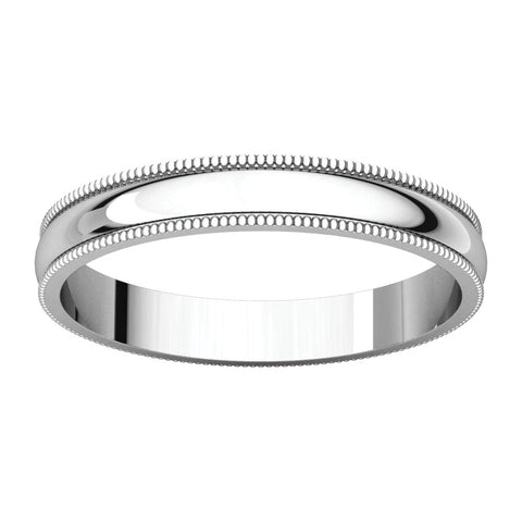 10k White Gold 3mm Light Milgrain Band, Size 4