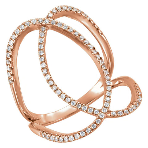 14k Rose Gold 3/8 CTW Diamond Freeform Ring, Size 7