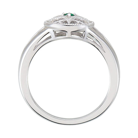 Sterling Silver 2mm Round Emerald Ring Size 6