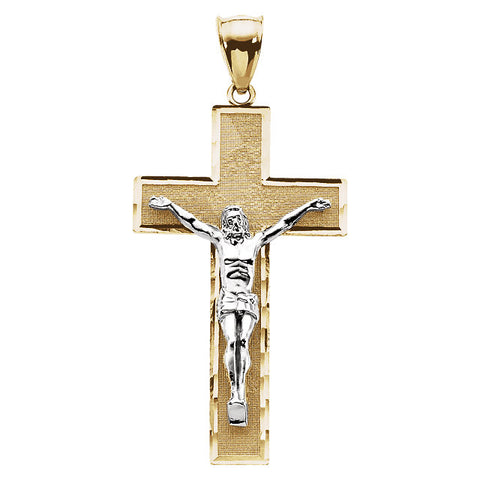 41.00x23.75 mm Two-Tone Crucifix Cross Pendant in 14K Yellow and White Gold
