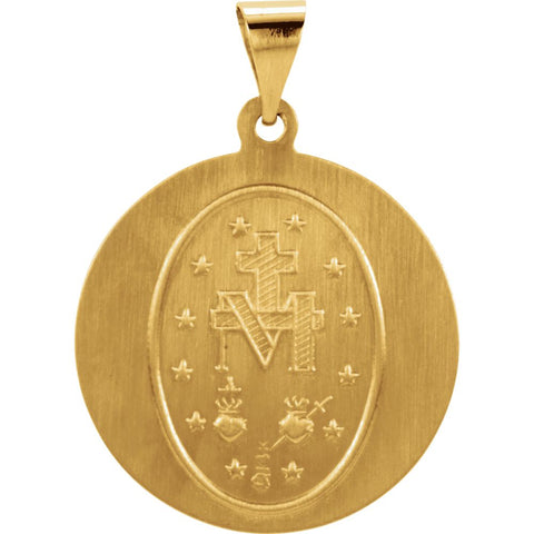 14k Yellow Gold 22.25mm Hollow Round Miraculous Medal