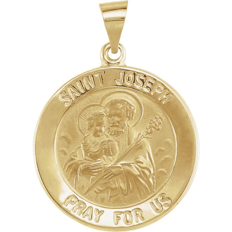 14k Yellow Gold 22mm Round Hollow Joseph Medal