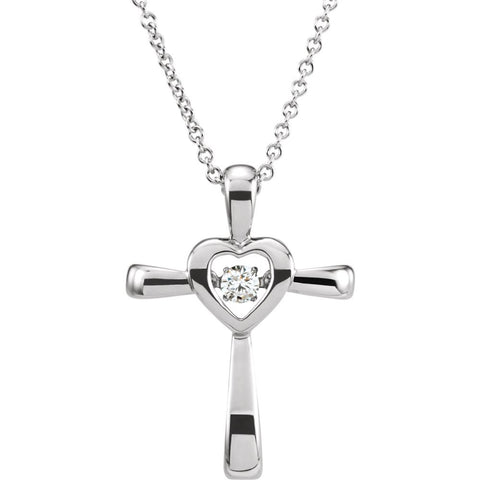14k White Gold .08 CTW Diamond Heart Cross 18" Mystara® Necklace