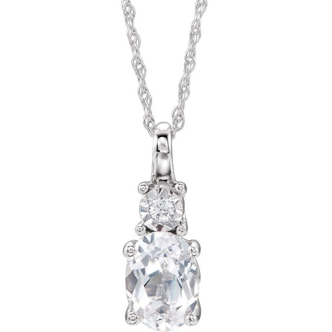 14k White Gold Created White Sapphire & .02 CTW Diamond Necklace