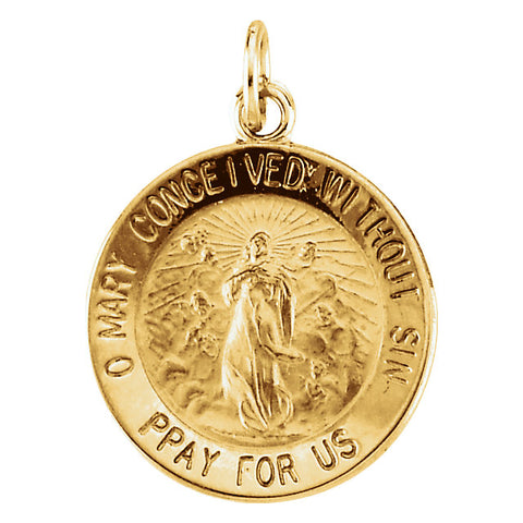 14k Yellow Gold 15mm Round Immaculate Conception Medal