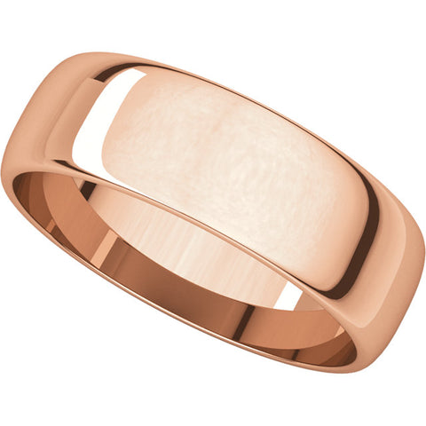 10k Rose Gold 6mm Half Round Light Band, Size 11