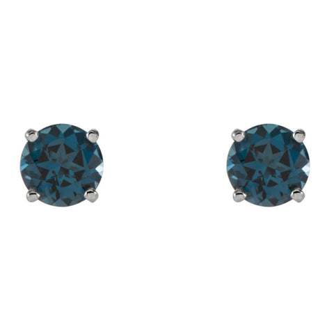 14k White Gold 5mm Round London Blue Topaz Earrings