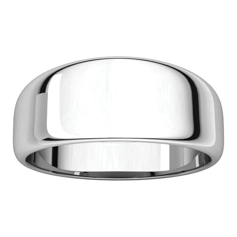 14k White Gold 8mm Half Round Tapered Band, Size 6
