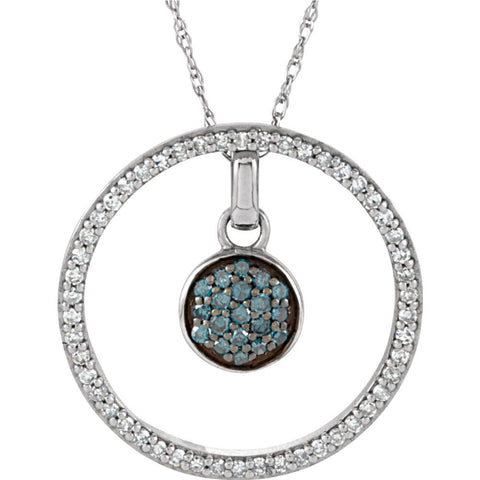 14k White Gold 1/3 CTW Blue & White Diamond 3-in-1 Circle 18" Necklace