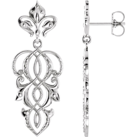 14k White Gold Decorative Dangle Earrings