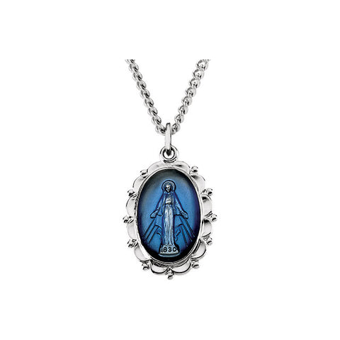 Sterling Silver 21x15mm Oval Miraculous 18" Necklace
