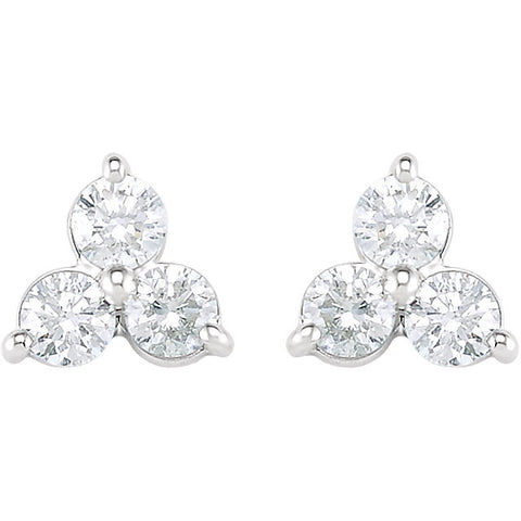 14k White Gold 1 1/5 CTW Three-Stone Diamond Earrings