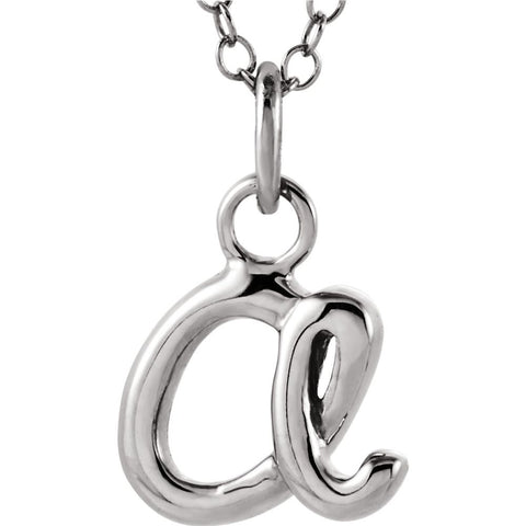 14k White Gold Letter "A" Lowercase Script Initial Necklace