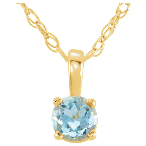 14k Yellow Gold Imitation Aquamarine "March" Birthstone 14" Necklace