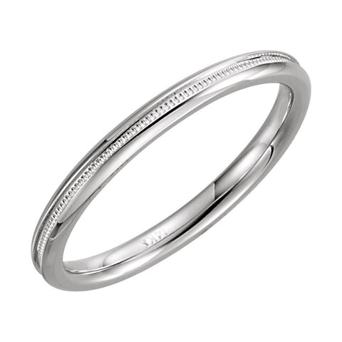 14k White Gold 2mm Comfort Fit Milgrain Band Size 6