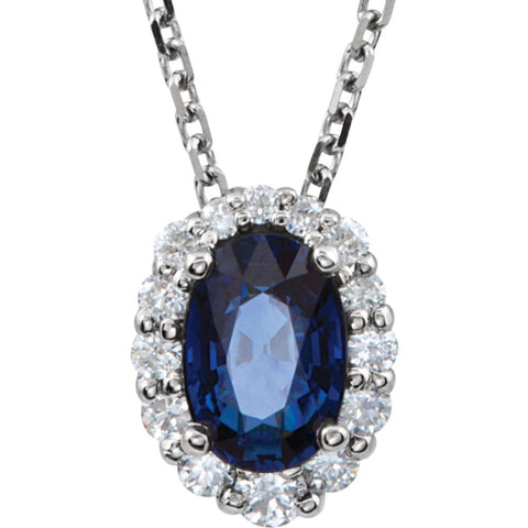 14k White Gold Blue Sapphire & 1/6 CTW Diamond 18" Necklace