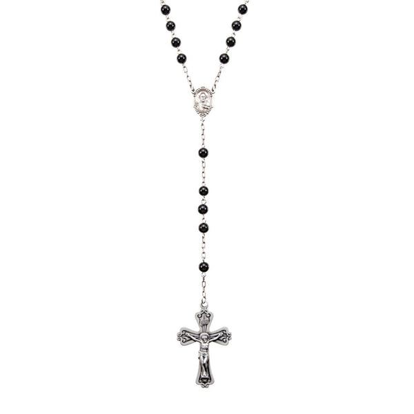 Sterling Silver Black Onyx Bead Rosary