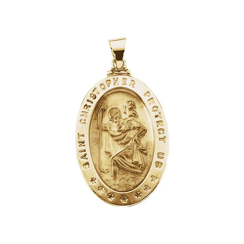 14k Yellow Gold 28.75x20.00mm Hollow Oval St. Christopher Medal
