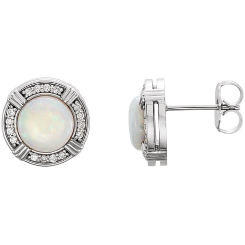 14k White Gold Opal & 1/6 CTW Diamond Earrings