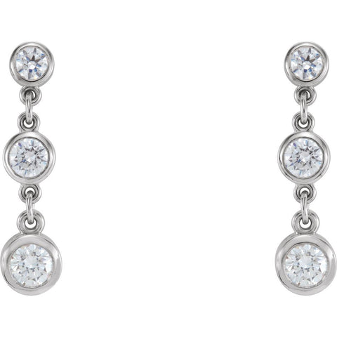 14k White Gold Cubic Zirconia Three-Stone Bezel Set Earrings