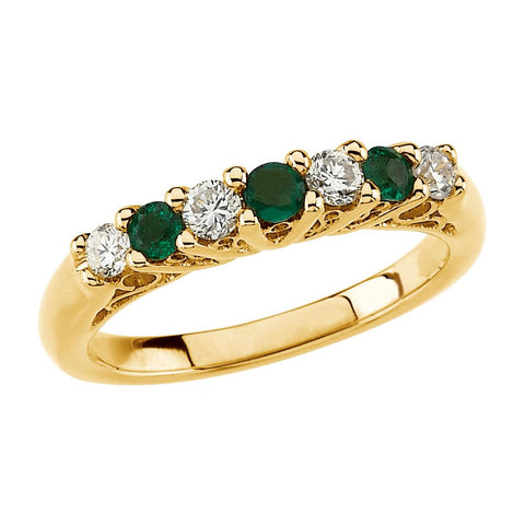 14k Yellow Gold Emerald & 1/3 CTW Diamond Anniversary Band, Size 7