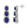 14K White Gold Created Blue Sapphire & 0.07 CTW Diamond 3-Stone Earrings