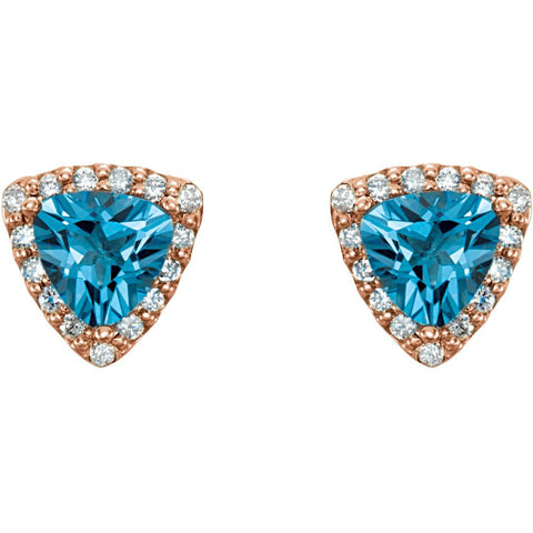 14k Rose Gold Swiss Blue Topaz & .08 CTW Diamond Earrings