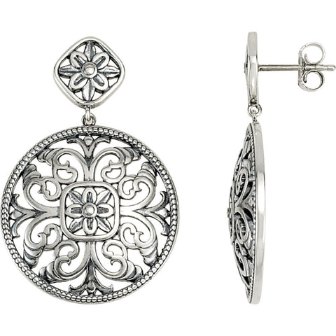 Sterling Silver & 14k White Gold Filigree Earrings