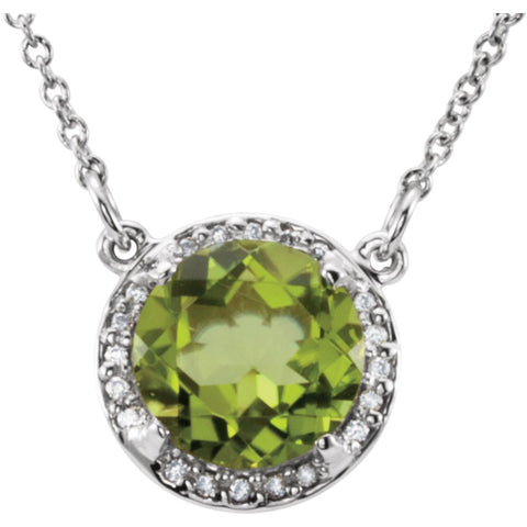 14k White Gold Peridot & .05 CTW Diamond 16" Necklace