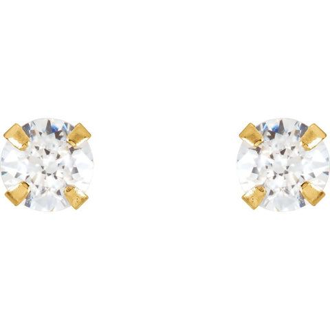 14k Yellow Gold 3mm Youth CZ Earrings