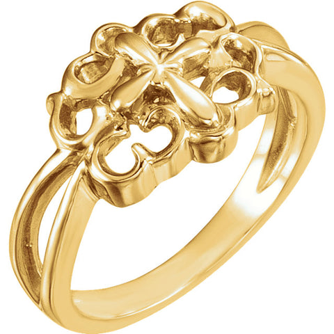 14k Yellow Gold Cross Ring, Size 7