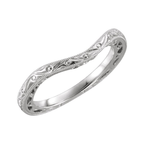 14k White Gold Hand-Engraved Band, Size 6