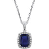14K White Gold Created Blue Sapphire & 0.05 CTW Diamond Necklace