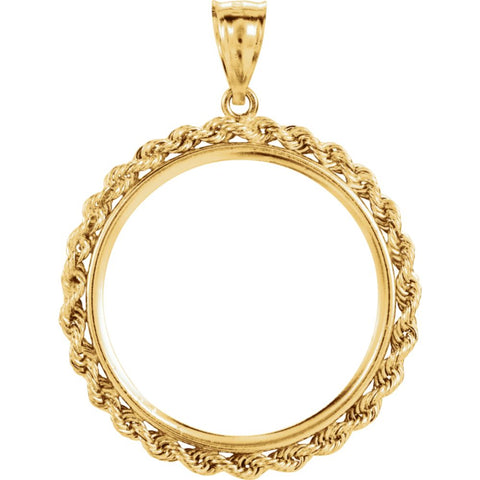 14k Yellow Gold 27x2mm Tab Back Solid Rope Coin Frame Pendant for U.S. $10.00 or 1/2 Ounce Chinese Panda