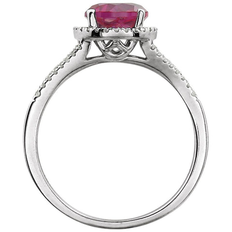 14k White Gold Lab Grown Ruby & 1/6 CTW Diamond Ring, Size 7