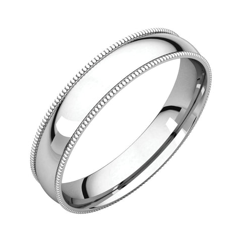 14k White Gold 4mm Light Comfort Fit Milgrain Band , Size 10